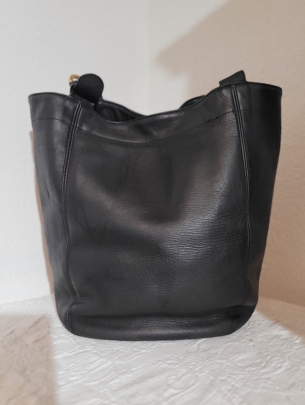 Vintage Coach Black Leather Large Waverly Tote Buckle Adjustable Double Handle - Picture 4 of 14